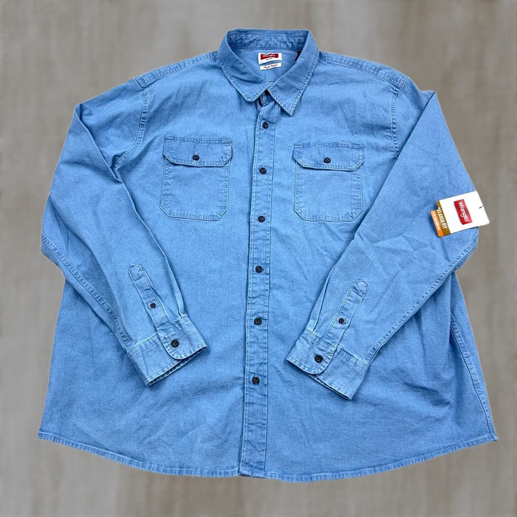 Wrangler Wrangler Shirt Men 3XL Blue Denim Relaxed Fit Button Up Western Work Wear Size US XXL / EU 58 / 5 - 1 Thumbnail