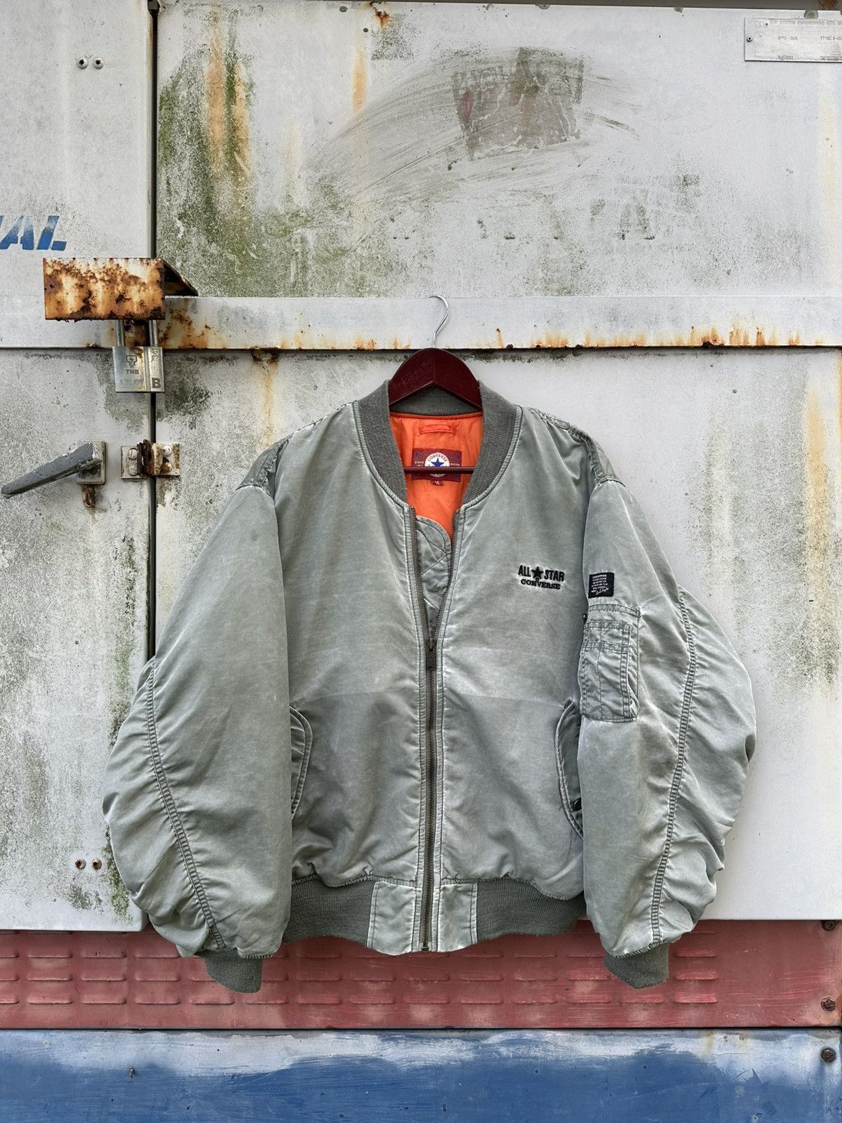 Vintage 👹Vintage Faded Converse MA-1 Cream Green Bomber Jacket