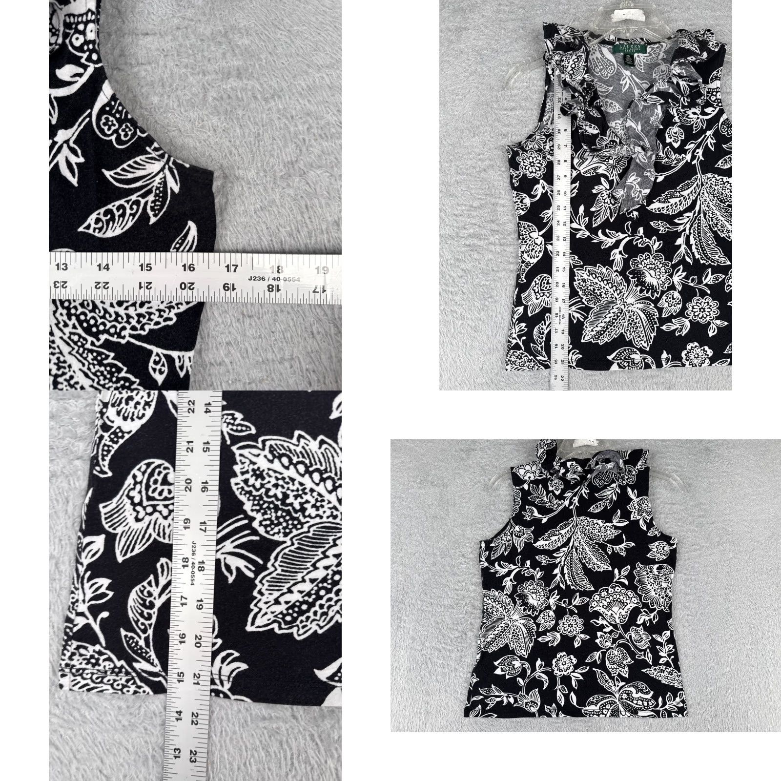 Ralph Lauren VINTAGE Lauren Ralph Lauren Shirt Womens Petite Medium Black Floral Cotton V-Neck Tank Sleeveless Slim Size M / US 6-8 / IT 42-44 - 8 Thumbnail