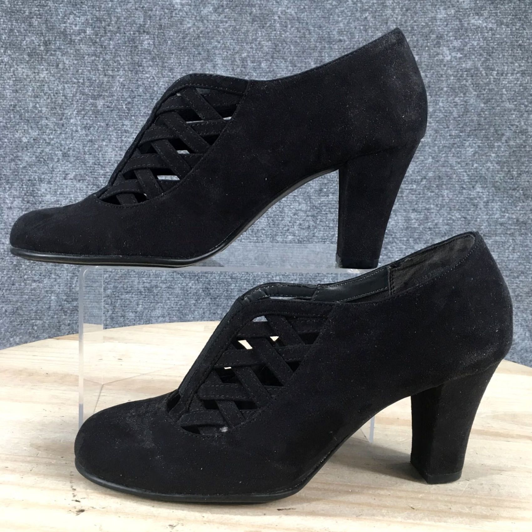 Vintage Aerosoles Boots Womens 8.5 M Casual Slip On Low Ankle Bootie Black Fabric Heels Size US 9 / IT 39 - 2 Thumbnail