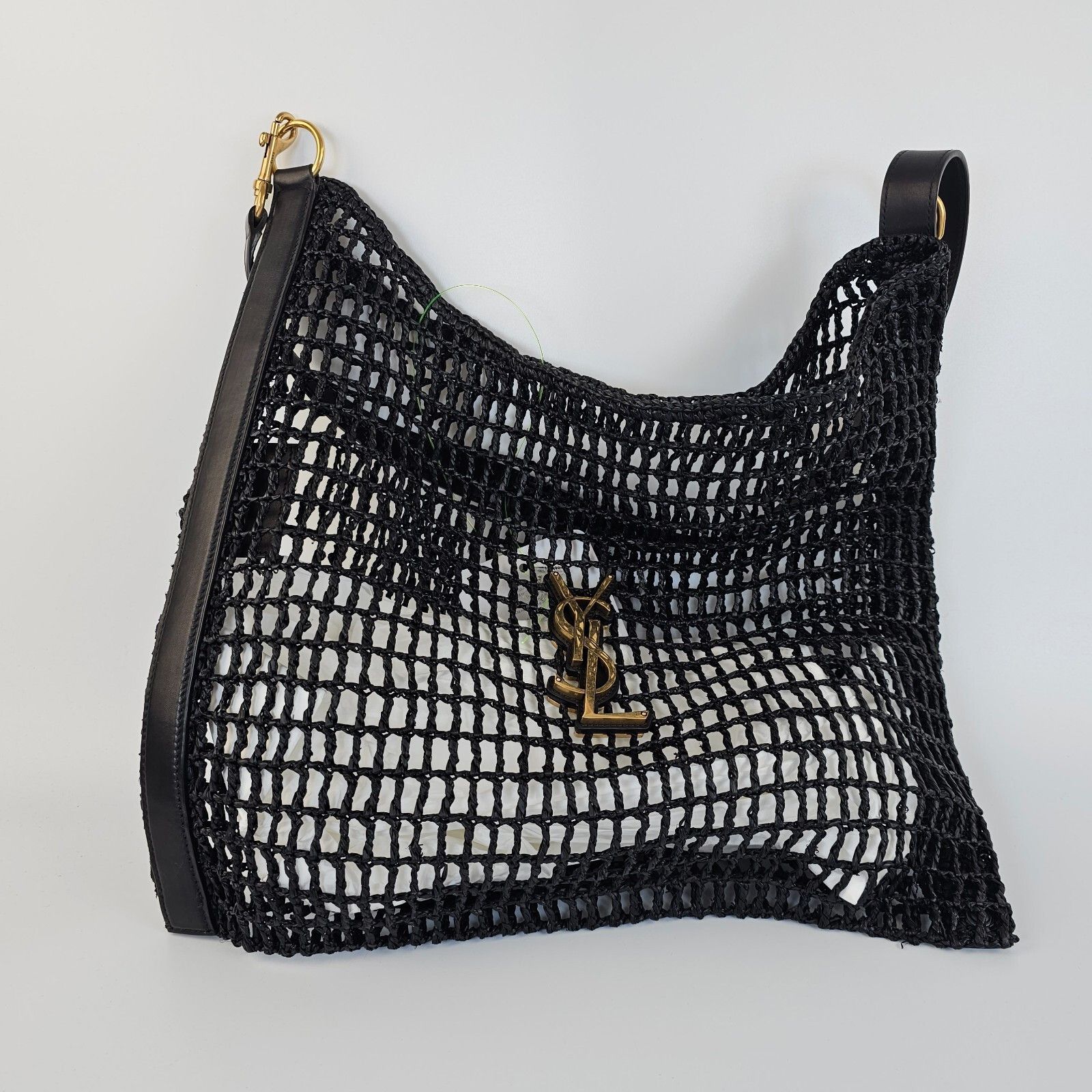 Saint Laurent Oxalis Black Raffia Shoulder Bag New