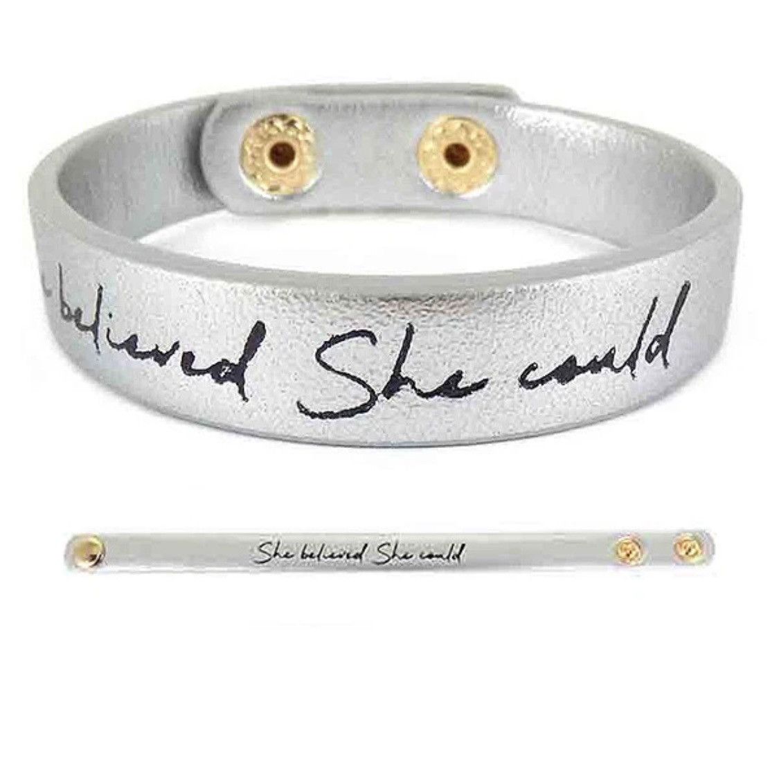 Other She believed she could metallic silver leather bracelet Size ONE SIZE - 2 Thumbnail