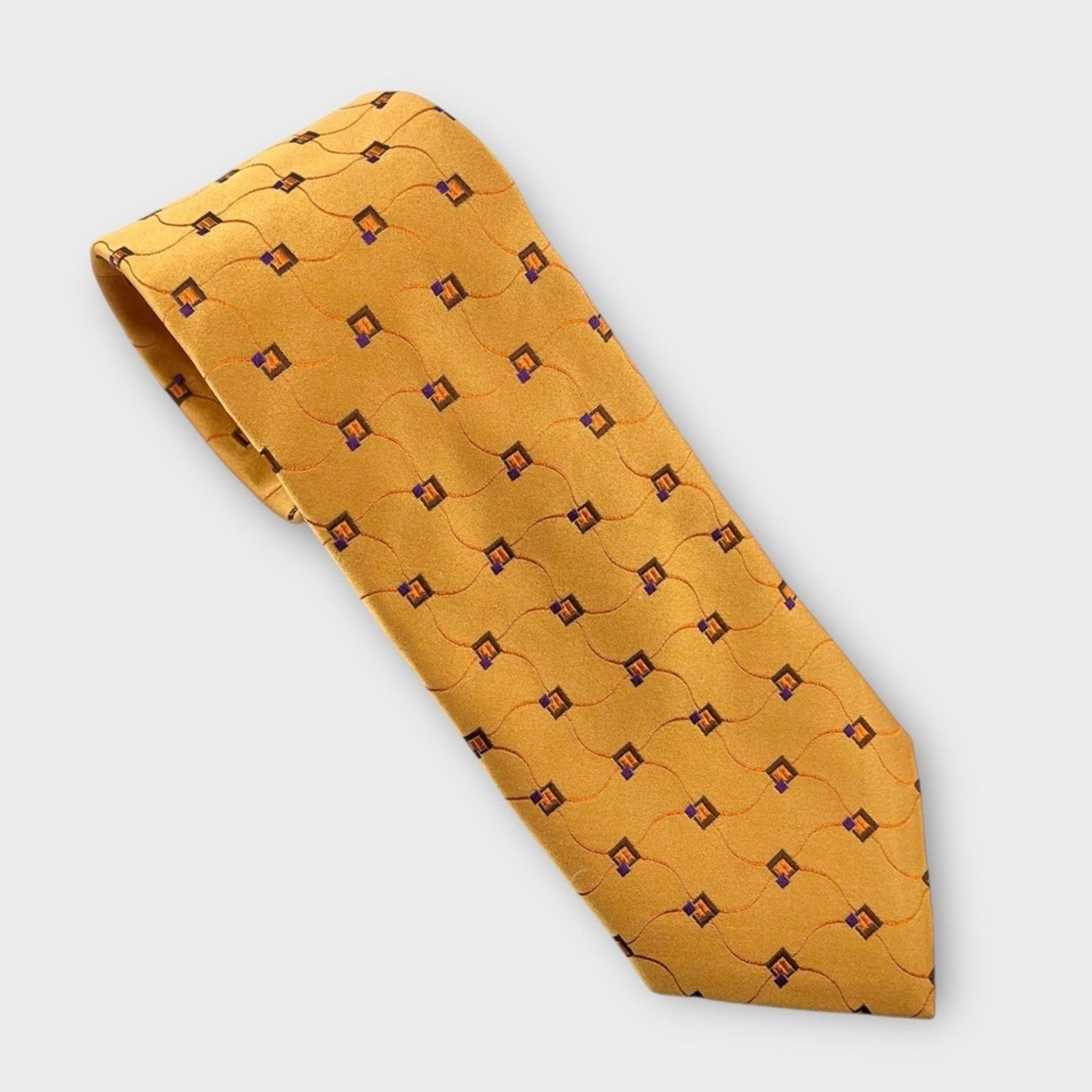 Canali CANALI yellow gold silk tie geometric print Size ONE SIZE - 1 Thumbnail