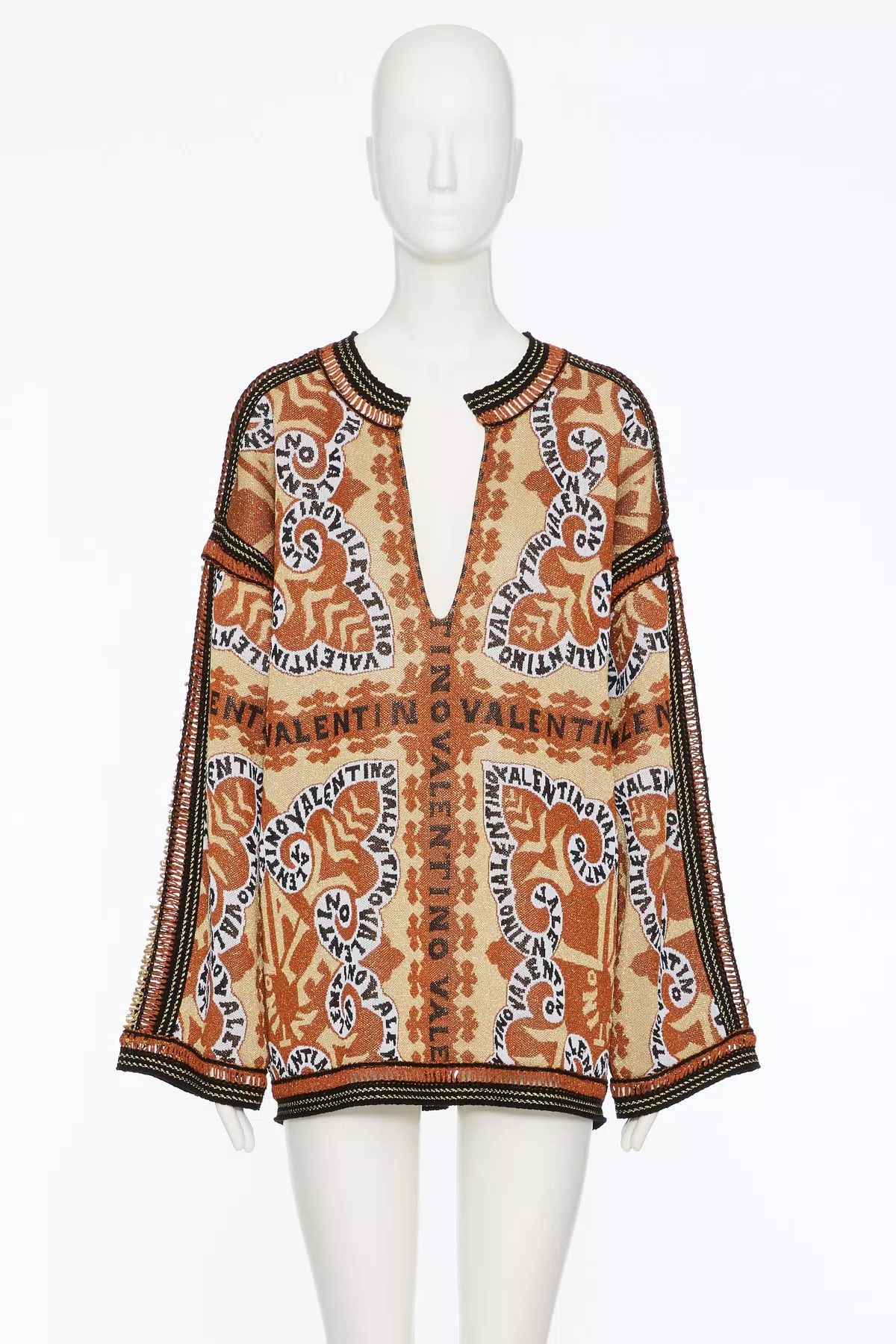 Valentino o1s1wg110925 Lurex Jumper in Black/Arancio Size XL / US 12-14 / IT 48-50 - 2 Thumbnail