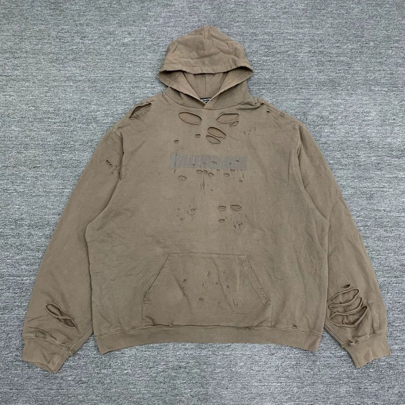 Balenciaga Balenciaga Brown big destroyed hoodie sweatshirt Size US M / EU 48-50 / 2 - 1 Thumbnail
