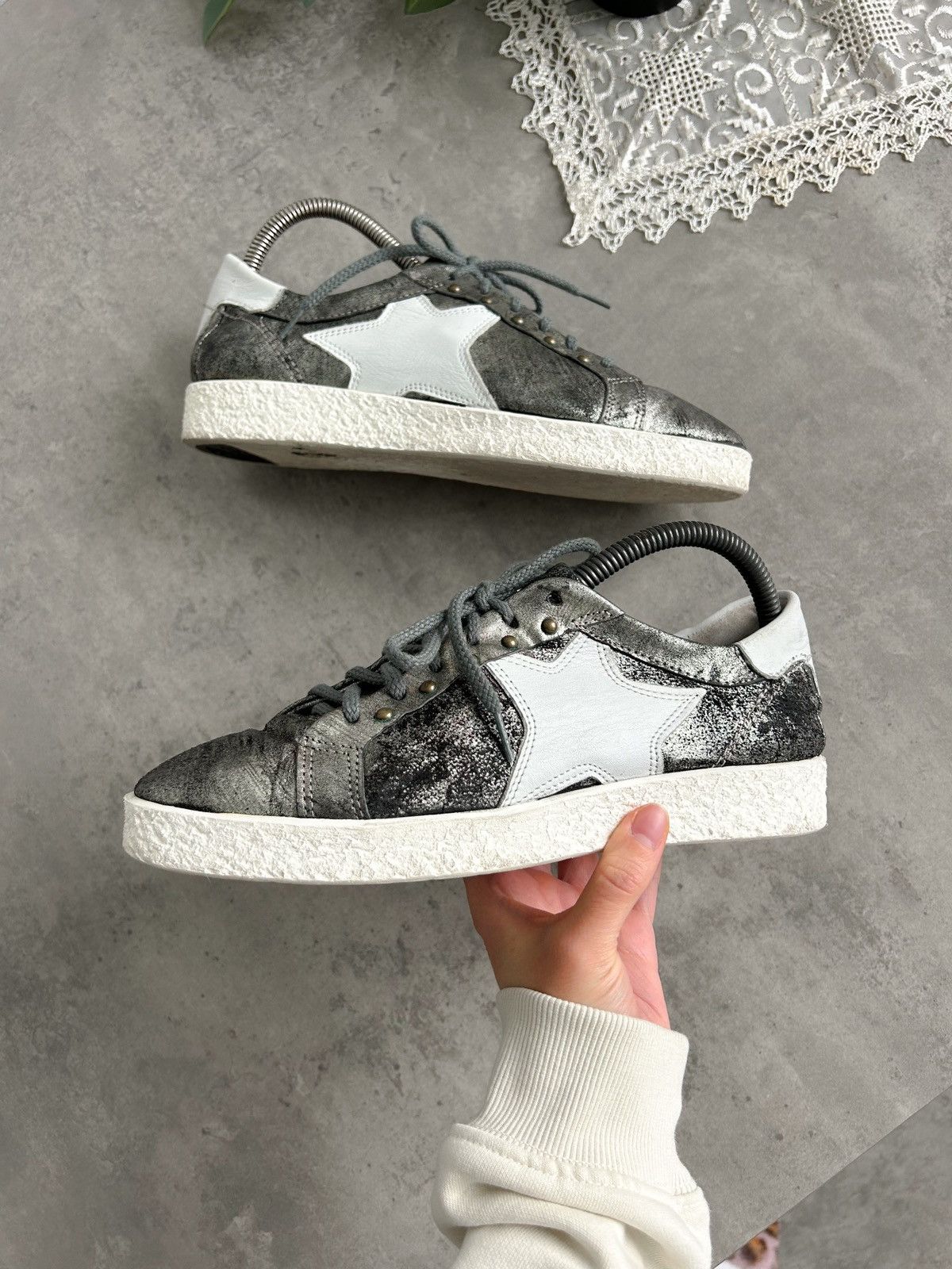 A.S.98 × Vintage A.S. 98 low top silver leather sneakers Y2K Size US 8 / IT 38 - 3 Thumbnail