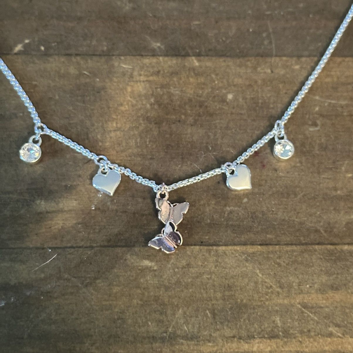 Other Silver hearts, crystals & rose gold butterfly charm necklace Size ONE SIZE - 4 Thumbnail
