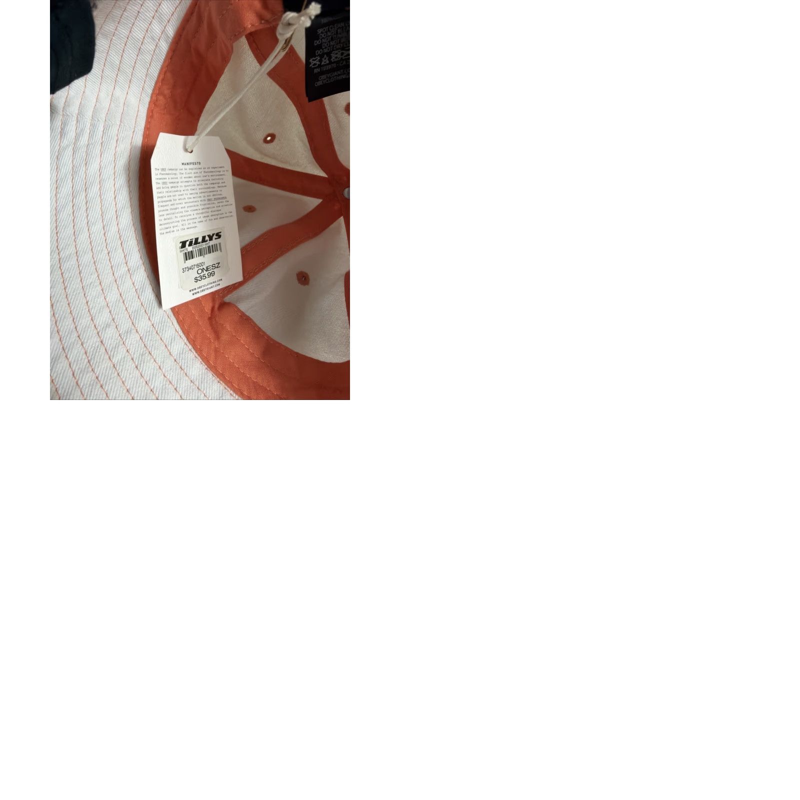 Obey VINTAGE Obey Bucket Hat 100% Cotton White Orange One Size Women Size ONE SIZE - 9 Thumbnail