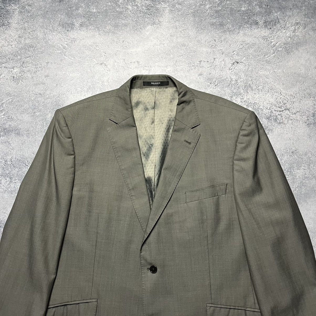 Balmain × Pierre Balmain × Vintage Vintage Balmain Homme Grey Wool Blazer Jacket Designer Size 46R - 2 Thumbnail