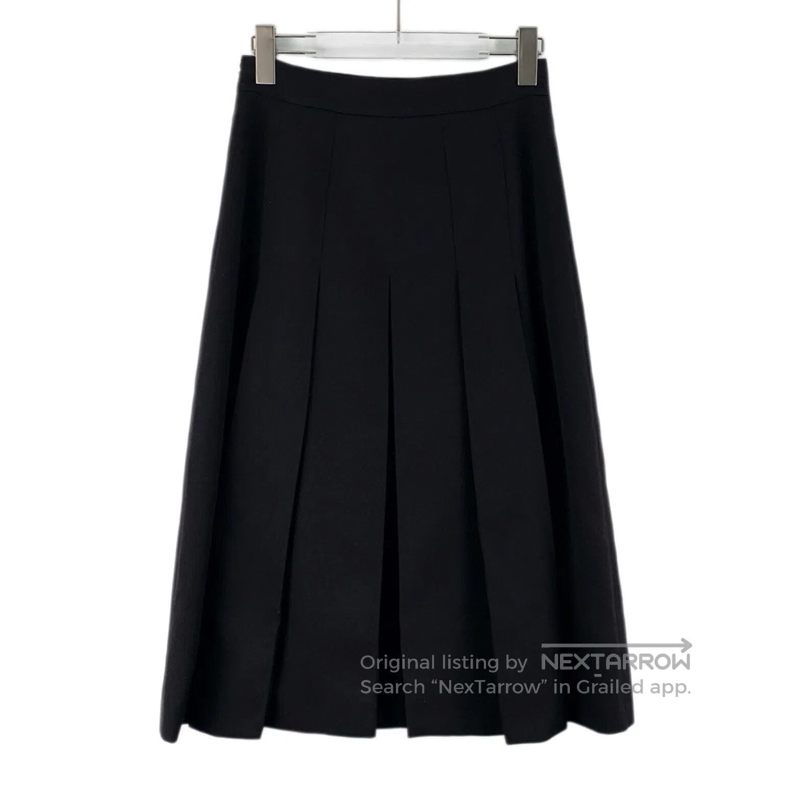 Celine CELINE Black horsebit pleated wool casual half long skirt| Size 37" - 2 Thumbnail