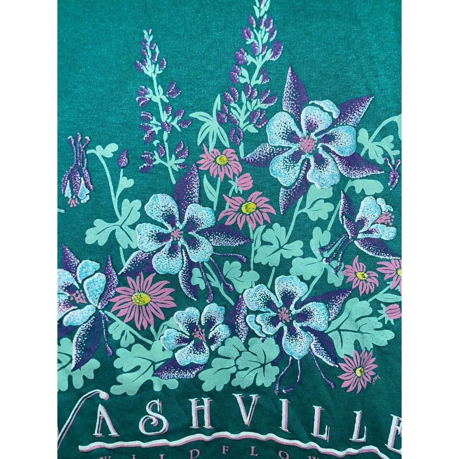 Jerzees Vintage Nashville Flower Shirt Wildflowers Teal Tee 90s L Size US L / EU 52-54 / 3 - 3 Thumbnail