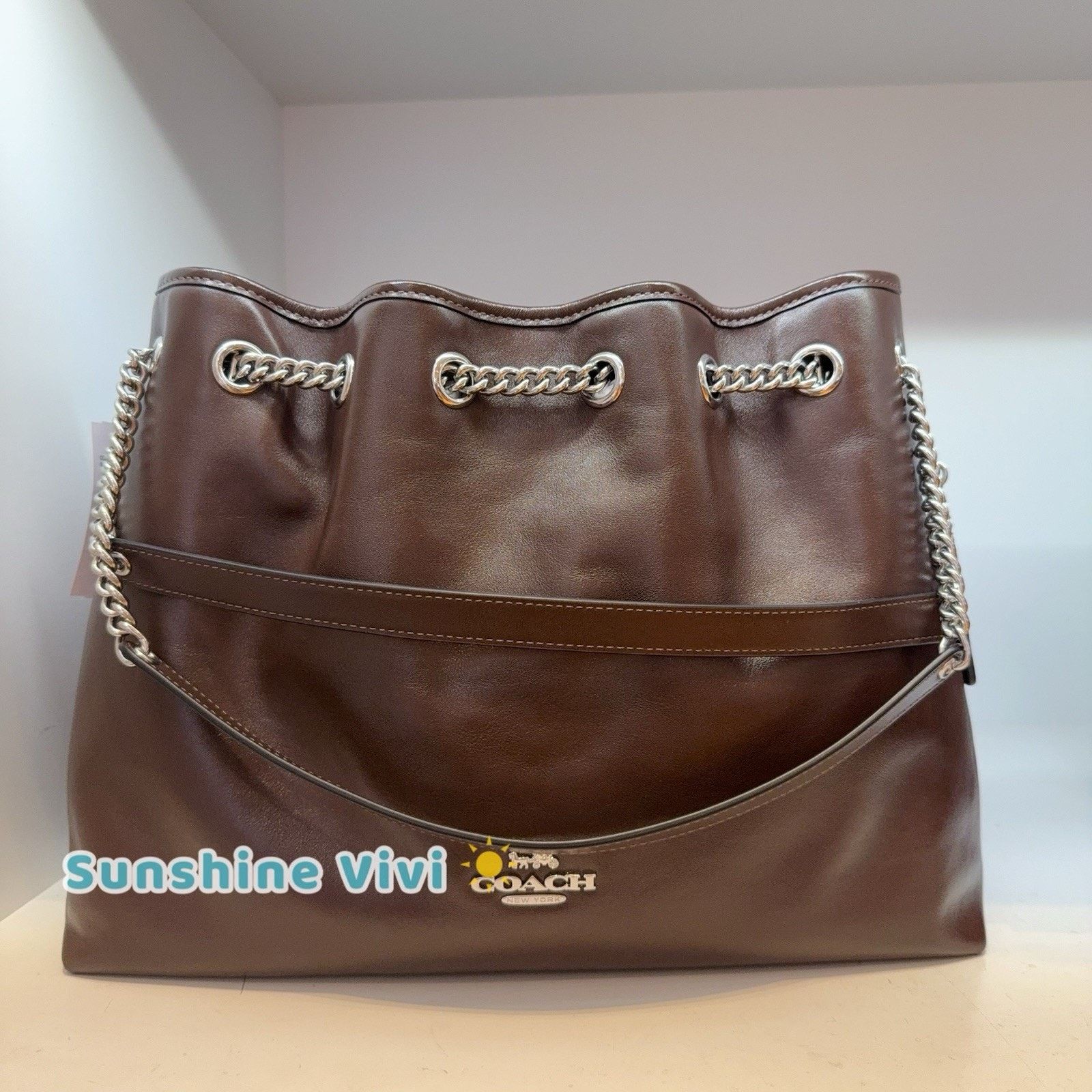 Coach NWT COACH CCZ79 Evelyn Shoulder Bag Leather Silver/Maple Size ONE SIZE - 1 Thumbnail