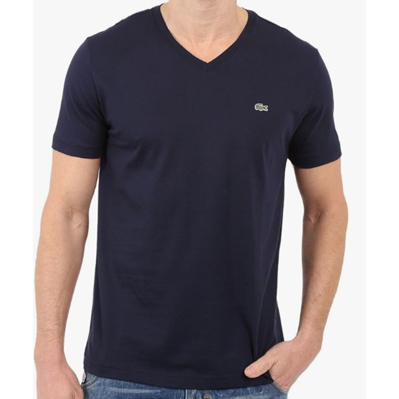Lacoste Lacoste Men's Jersey Pima Reg Fit V Neck T-Shirt Navy Blue S Size US S / EU 44-46 / 1 - 1 Thumbnail