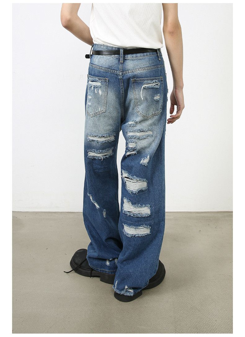 Jean American retro men's loose straight-leg ripped jeans Size US 32 / EU 48 - 5 Thumbnail