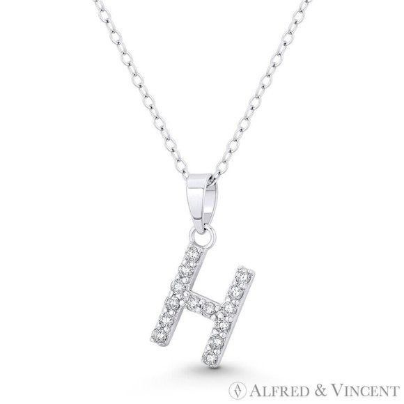 Other Initial "H" CZ Crystal Pendant w/ Cable Chain Necklace Size ONE SIZE - 1 Preview