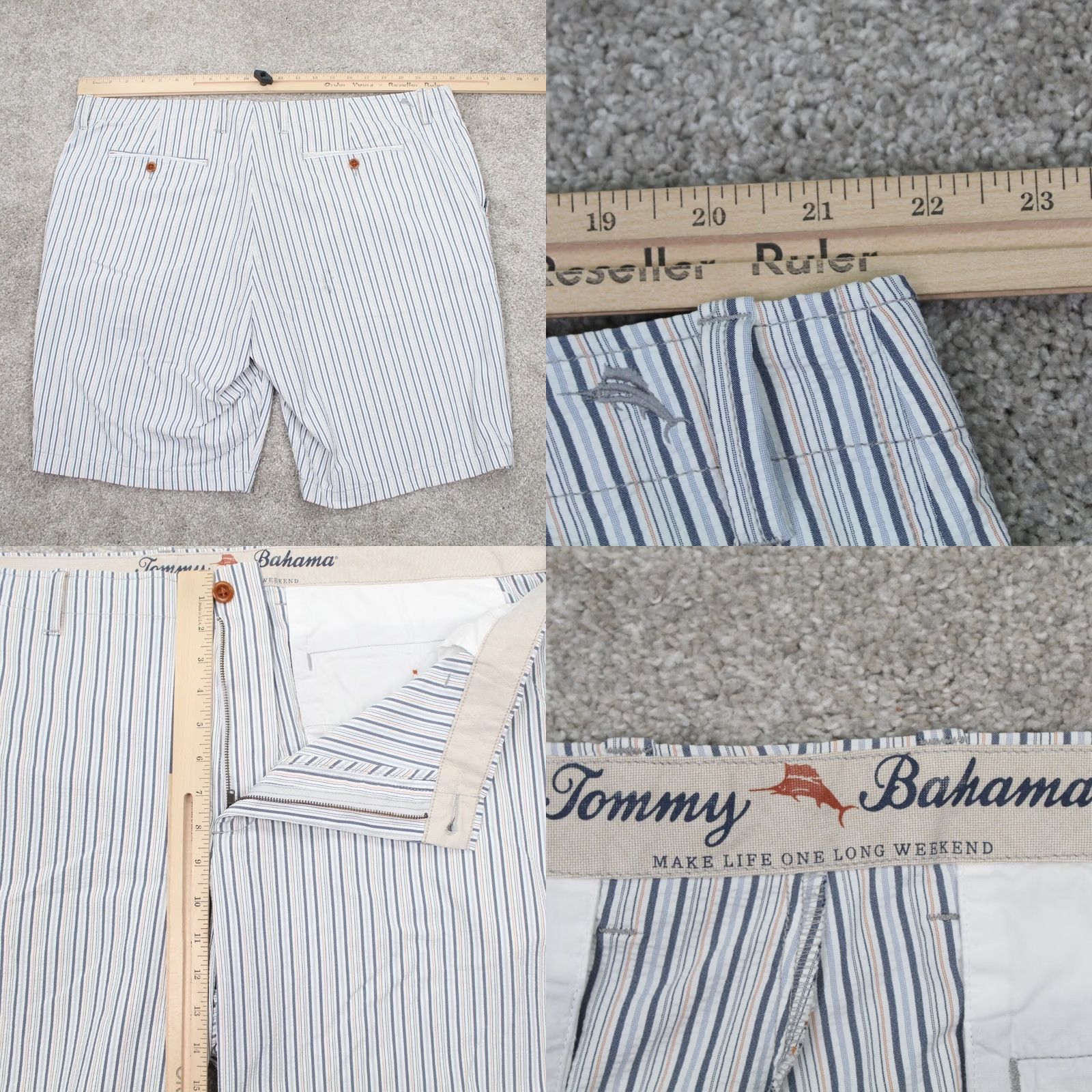 Tommy Bahama Tommy Bahama Seersucker Shorts Men 42 White/Blue/Orange Nylon Stretch 10" inseam Size US 42 / EU 58 - 8 Thumbnail