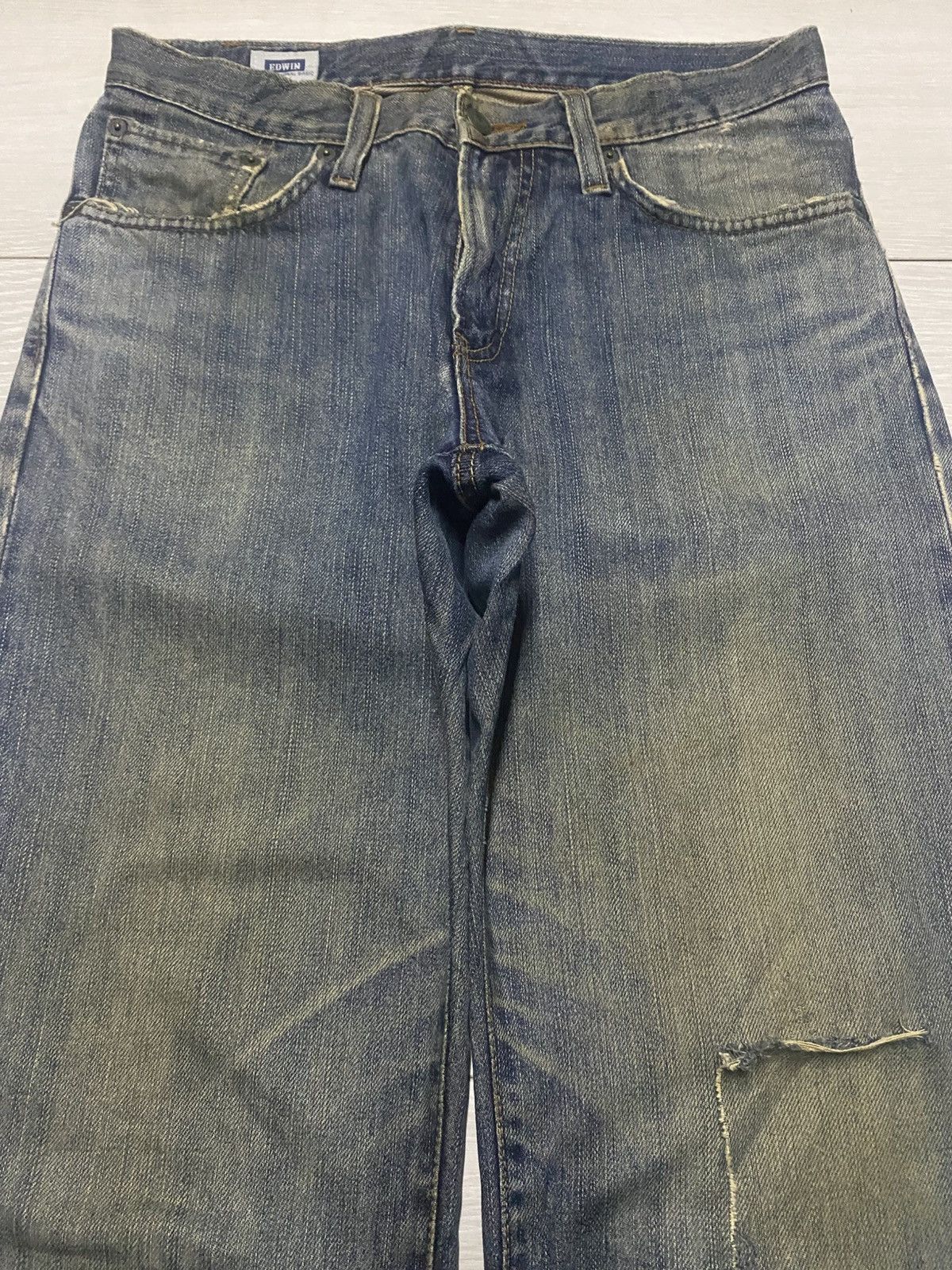 Japanese Brand Vintage Edwin International Basic Mud Wash Distressed Jeans Size US 31 - 3 Thumbnail
