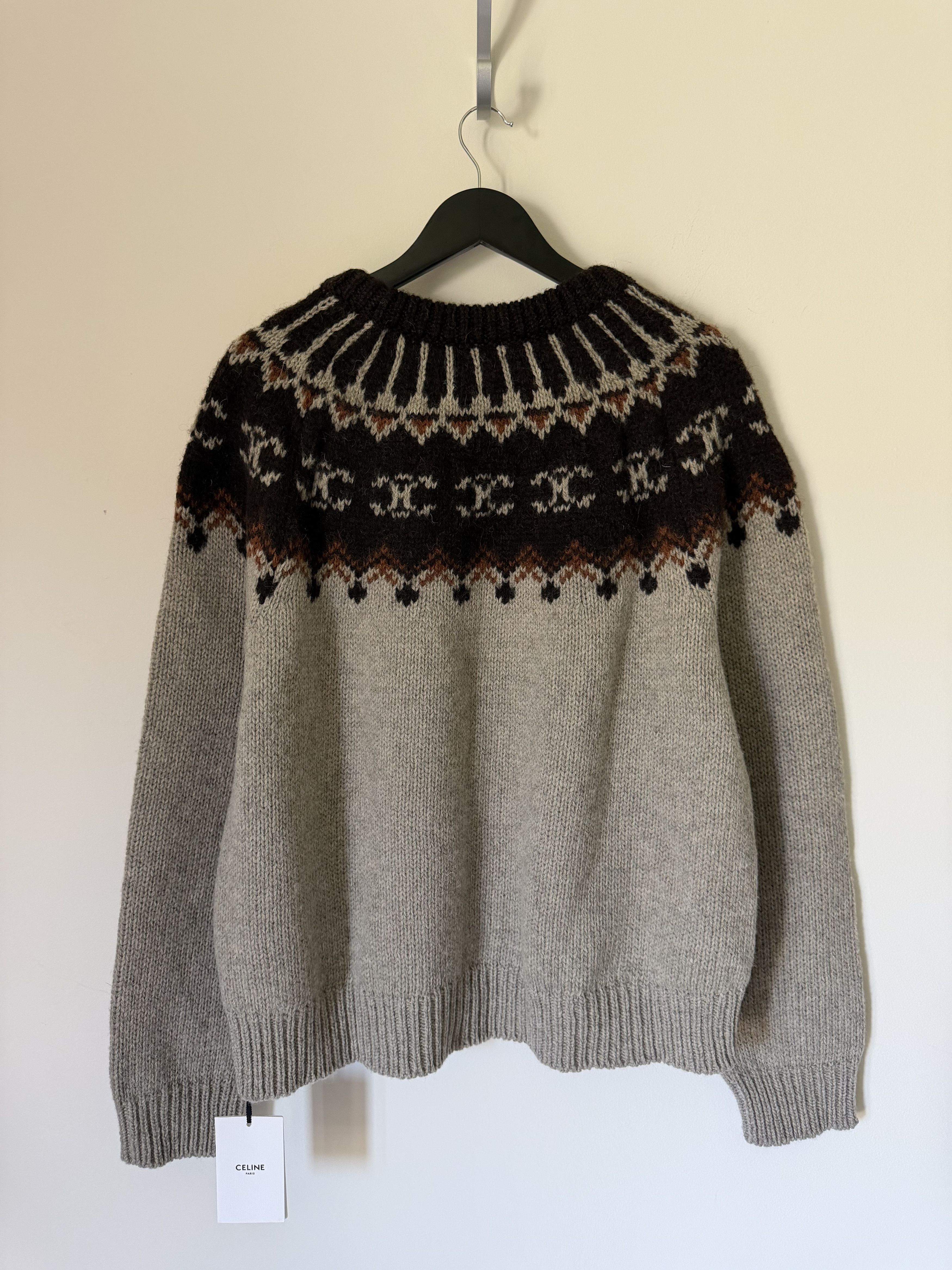 Celine Celine Fair Isle Wool Sweater in Gray Size US XL / EU 56 / 4 - 5 Thumbnail