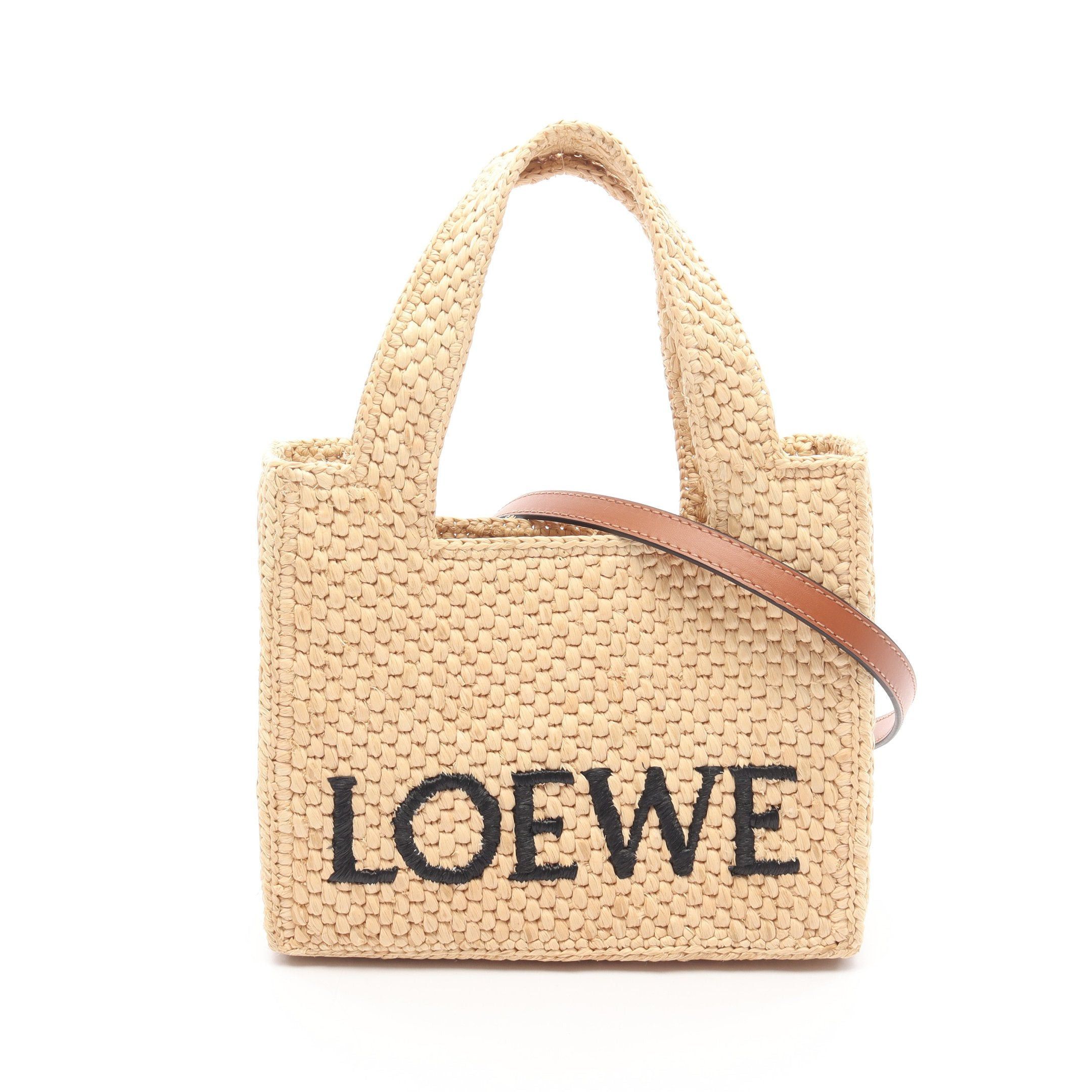 Loewe Loewe Font Tote Mini Handbag Bag Raffia Leather Beige Brown Size ONE SIZE - 1 Thumbnail