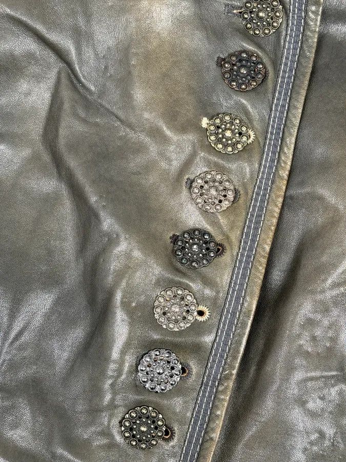 Marithe + Francois Girbaud AW2003 Marithé + François Girbaud Grey Eroded Buttoned Asymmetrical Leather Jacket Size S / US 4 / IT 40 - 9 Thumbnail