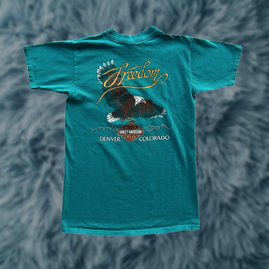 Harley Davidson VINTAGE Harley-Davidson Las Vegas T Shirt Tee Freedom Eagle USA Sz Med RARE Mens Teal 90s Biker Motorcycle Pocket Tee Size US M / EU 48-50 / 2 - 1 Thumbnail