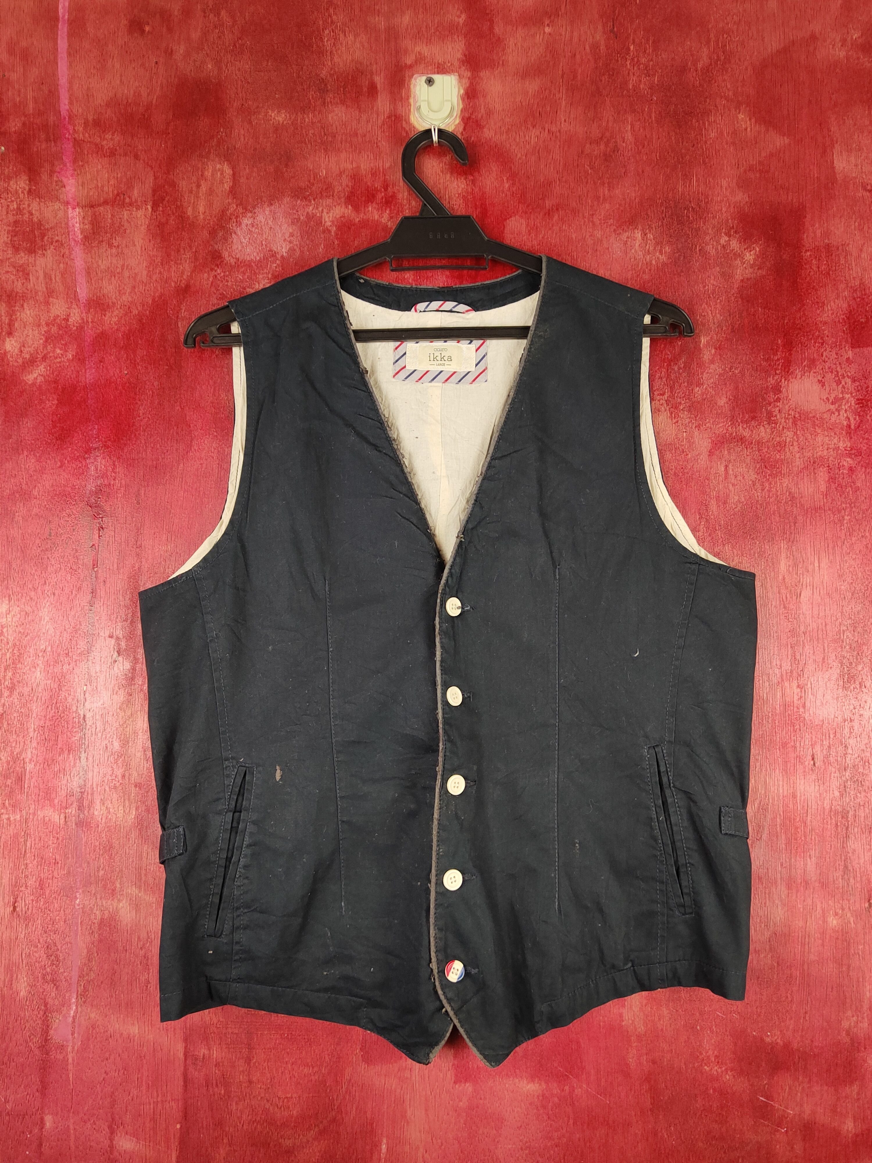 Japanese Brand × Vintage Aqueton Ikka vintage japan Dark Blue Vests #S1361 Size US L / EU 52-54 / 3 - 1 Thumbnail