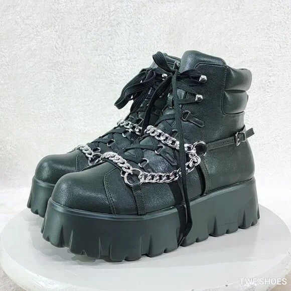 Other Emo Stomp 2" Platform Stomper Ankle Boots With Chain Design Size US 6 / IT 36 - 7 Thumbnail