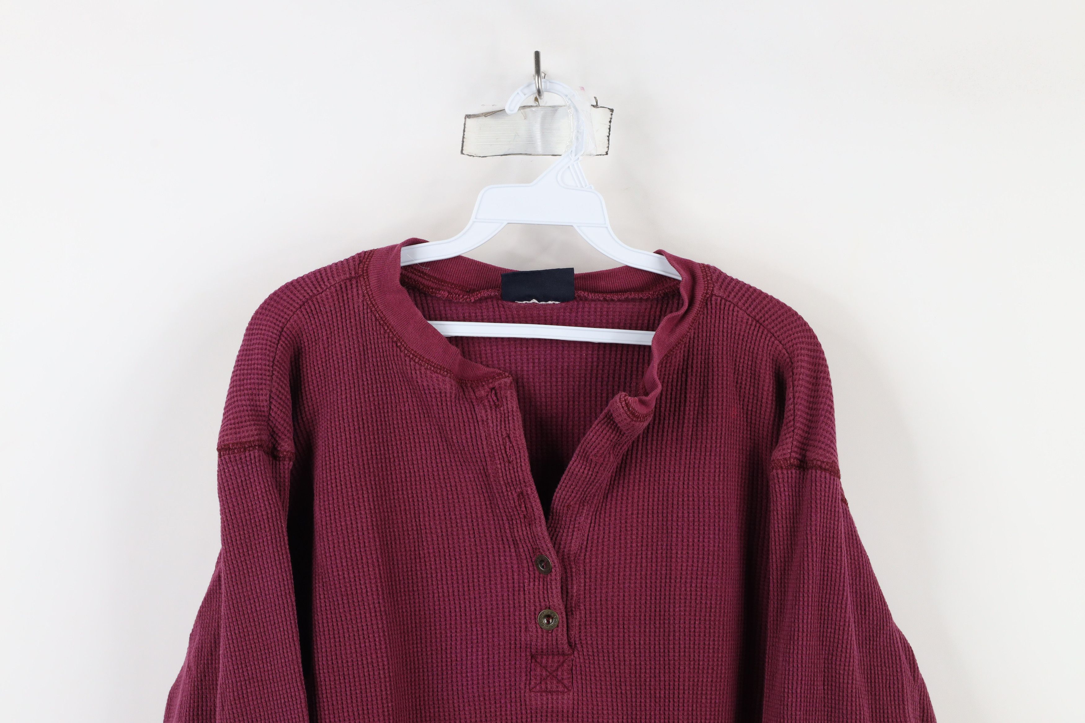 Vintage Vintage 90s Streetwear Waffle Knit Henley T-Shirt Red Size XL / US 12-14 / IT 48-50 - 2 Thumbnail