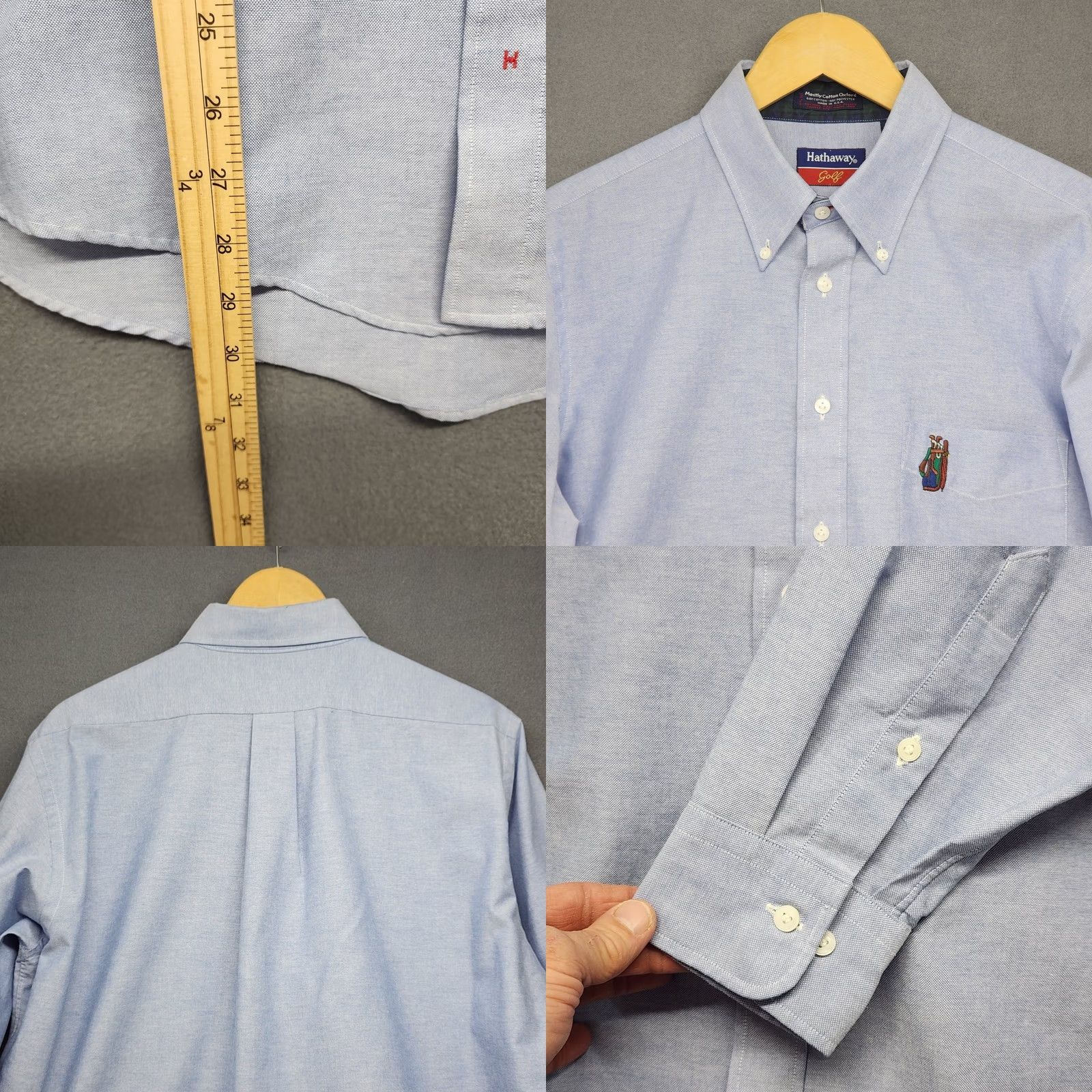 Vintage VINTAGE Hathaway Golf Mens Shirt Blue Long Sleeve Button Up Oxford L 16.5 32/33 USA Size US L / EU 52-54 / 3 - 8 Thumbnail