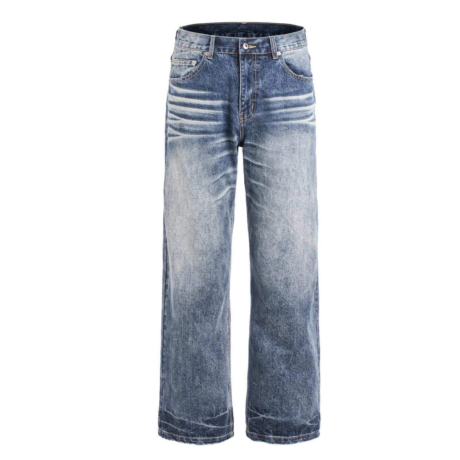 Vintage Blue Wide Leg Vintage Wash Jeans, Loose Fit Denim Pants Size US 32 / EU 48 - 4 Thumbnail