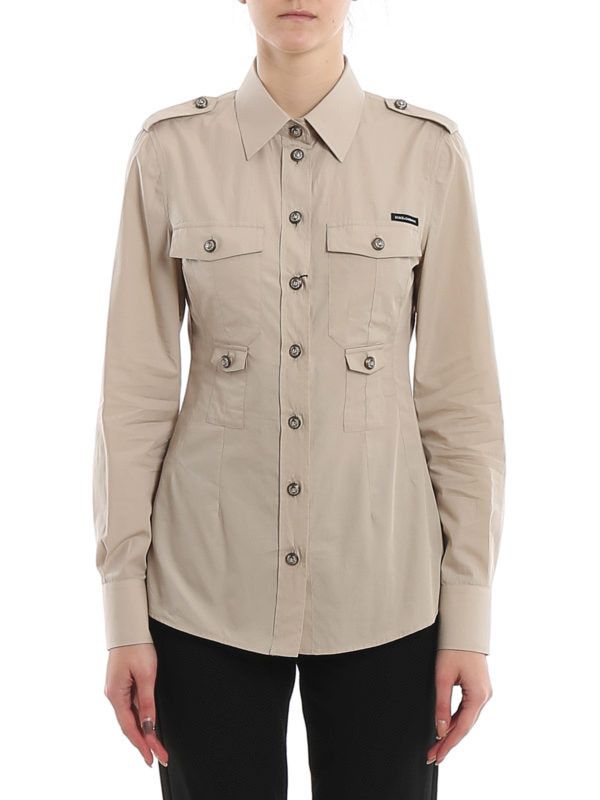 Dolce & Gabbana o1y0925 Solid Color Shirt in Beige Size XS / US 0-2 / IT 36-38 - 2 Thumbnail