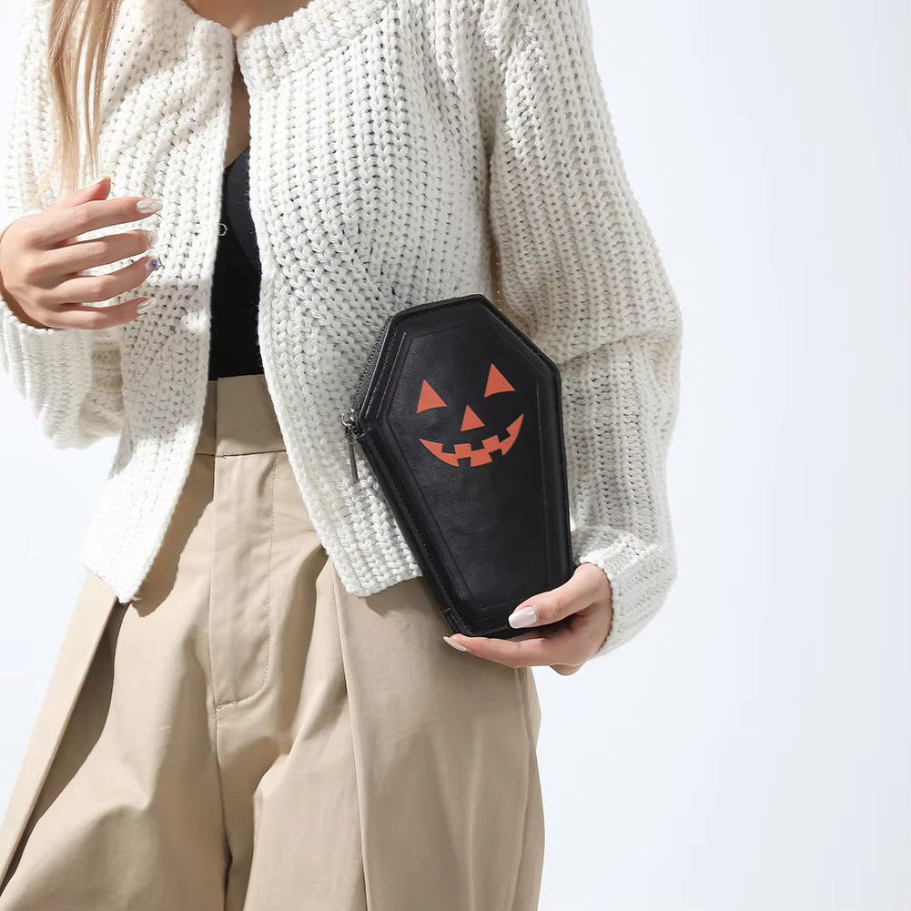 Japanese Brand Coffin Shaped Dark Halloween Pumpkin Wallet Size ONE SIZE - 1 Thumbnail