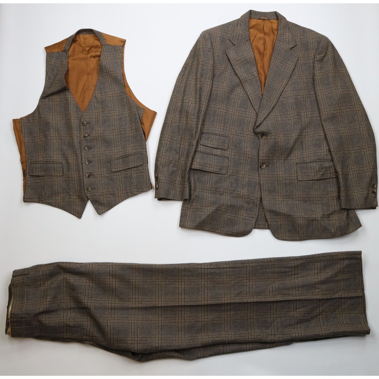 Vintage Vintage 70s Heavy Wool Houndstooth 3 Piece Suit Wedding Size 42L - 1 Thumbnail