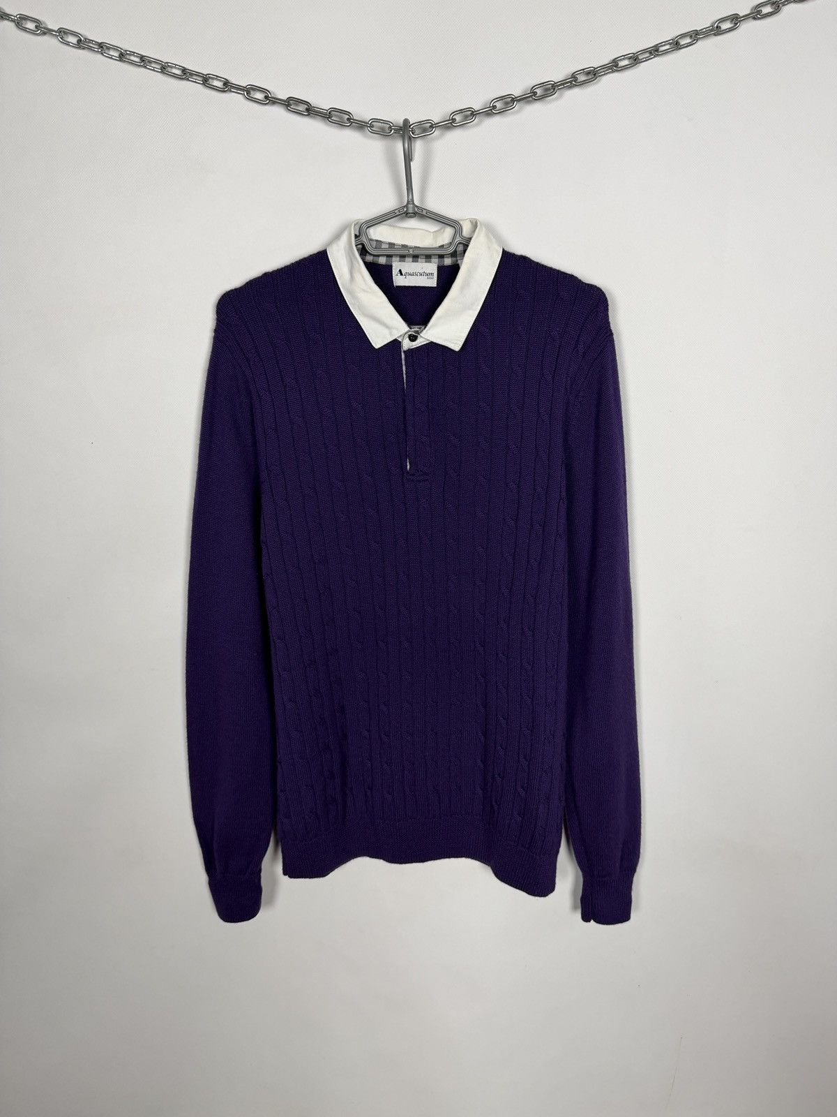 Aquascutum Aquascutum Golf Wool Sweater Cable Knit Pullover Purple Sz M Size US M / EU 48-50 / 2 - 1 Thumbnail