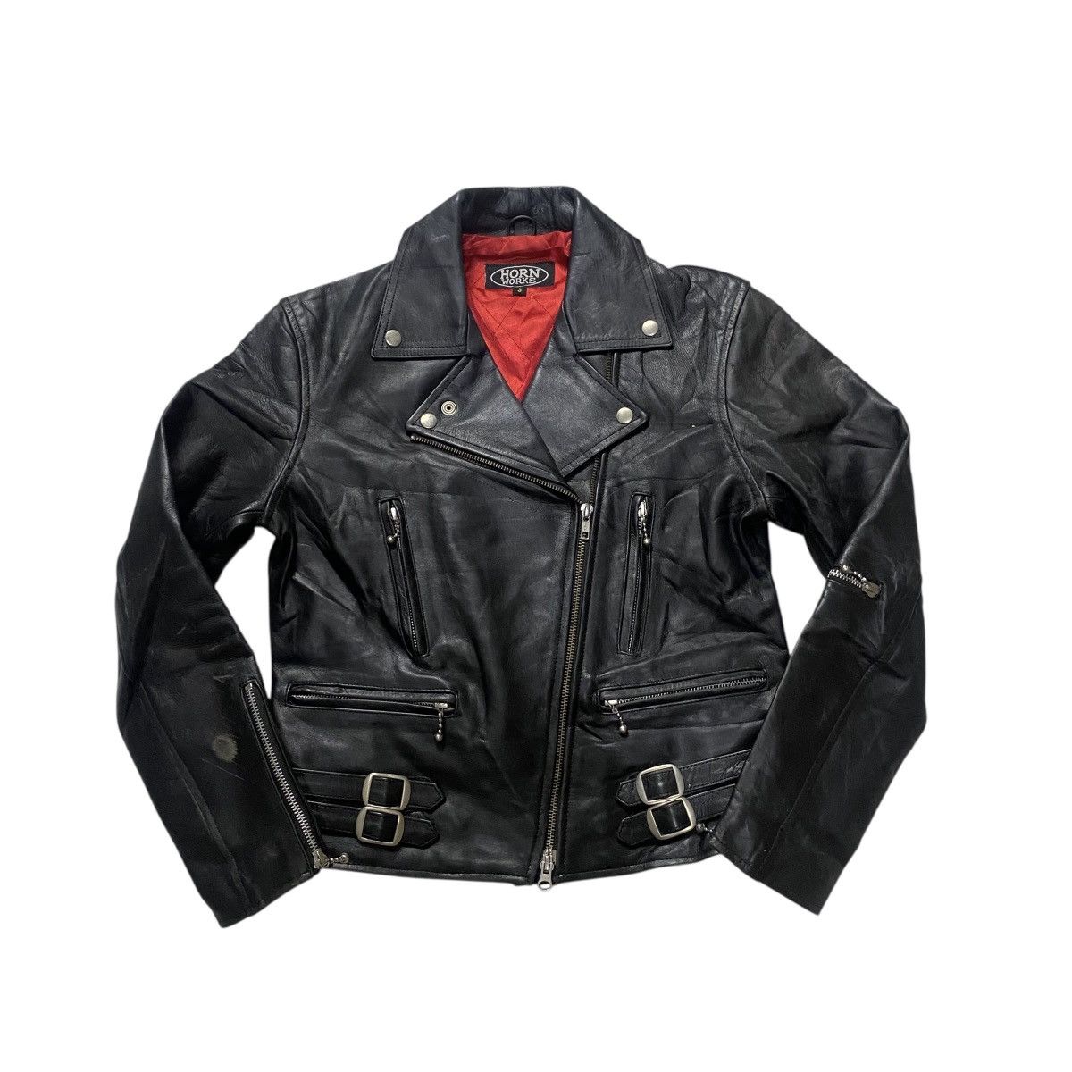 Genuine Leather Horn Works bikers double collar leather jacket Size M / US 6-8 / IT 42-44 - 3 Thumbnail
