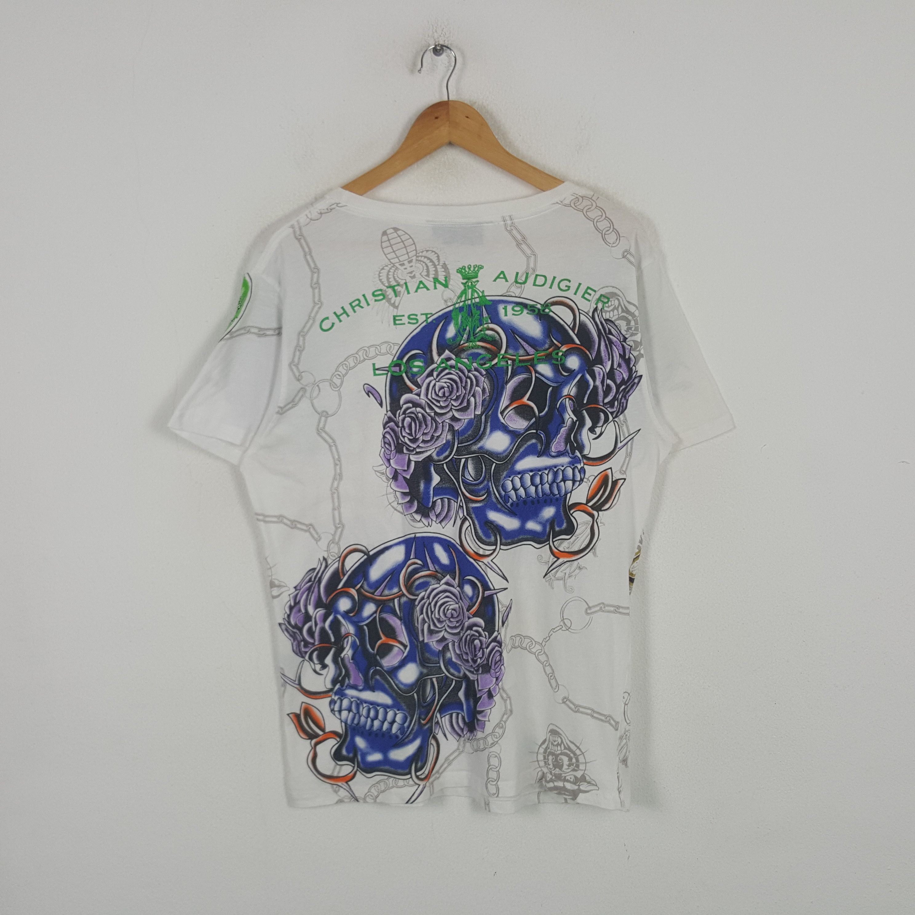 Christian Audigier Vintage Christian Audigier Los Angeles Skull Tshirt RR9 Size US L / EU 52-54 / 3 - 3 Thumbnail