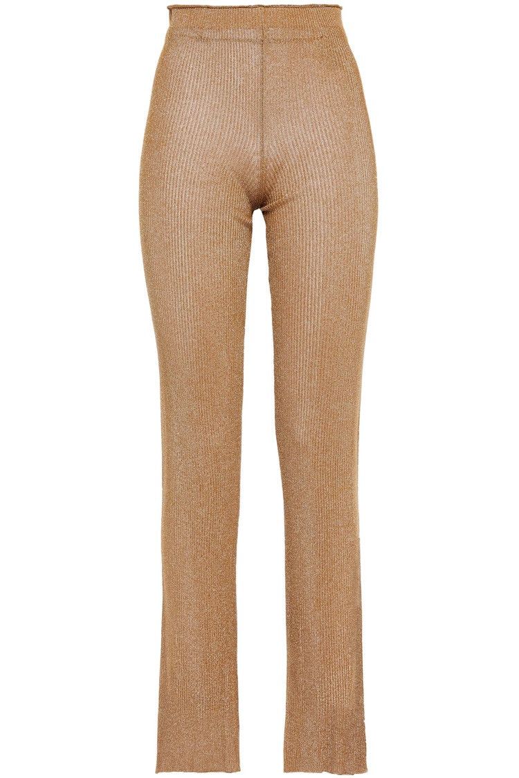 Acne Studios ACNE STUDIOS Metallic ribbed-knit flared pants Light brown Size 24" / US 00 / IT 34 - 4 Thumbnail