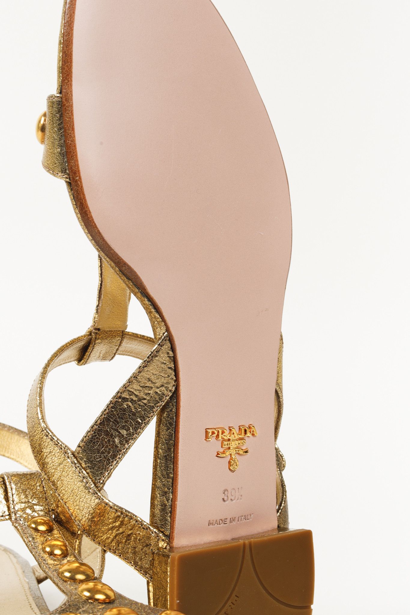 Prada Prada Gold Metallic Studded Flat Sandals Size US 9 / IT 39 - 5 Thumbnail