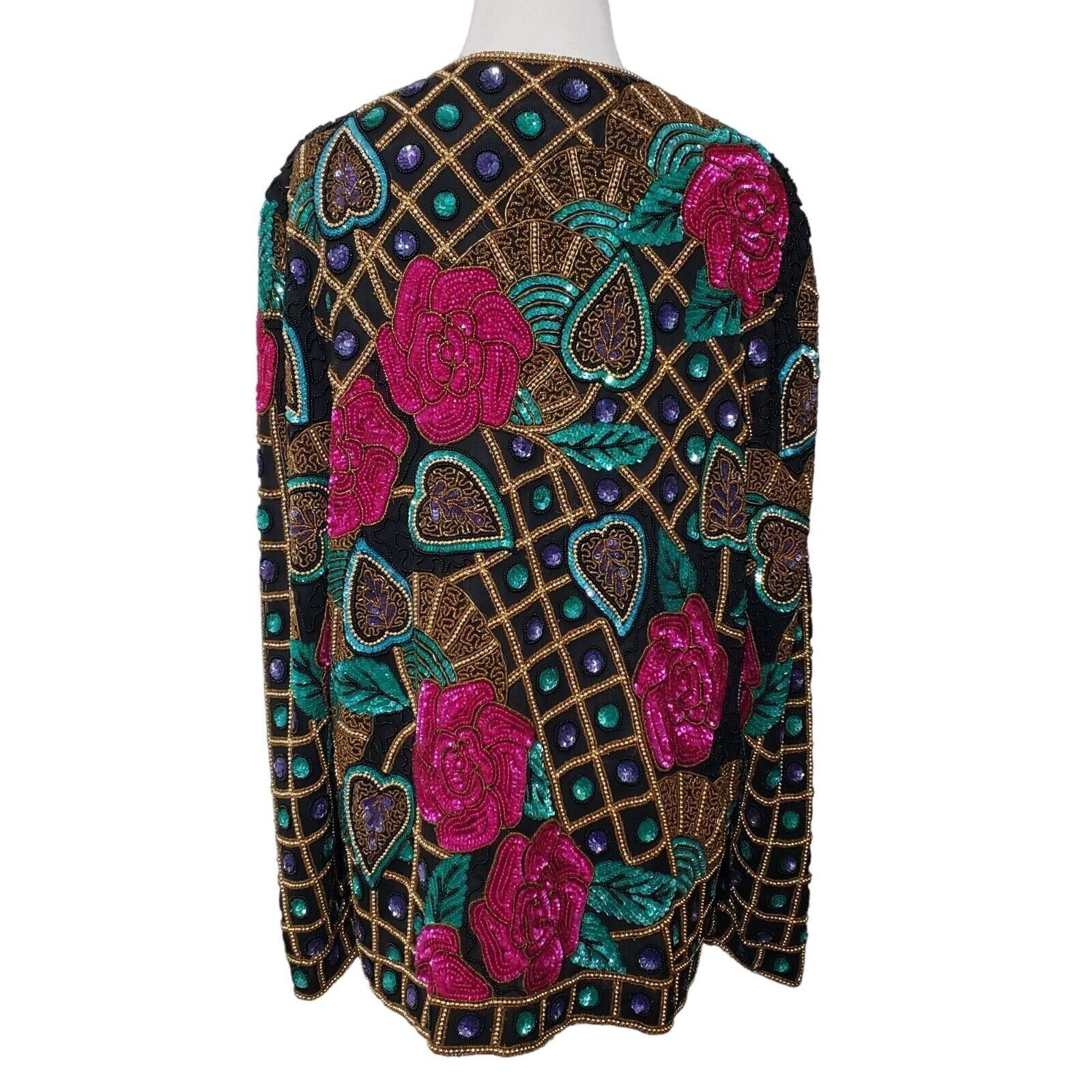 Designer Vintage Joan Leslie Floral Sequins Jacket Womens Size Medium Size M / US 6-8 / IT 42-44 - 10 Thumbnail