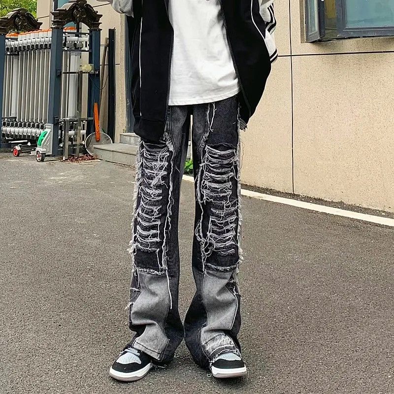 Y2K Leg Ripped Denim Stacked Jeans