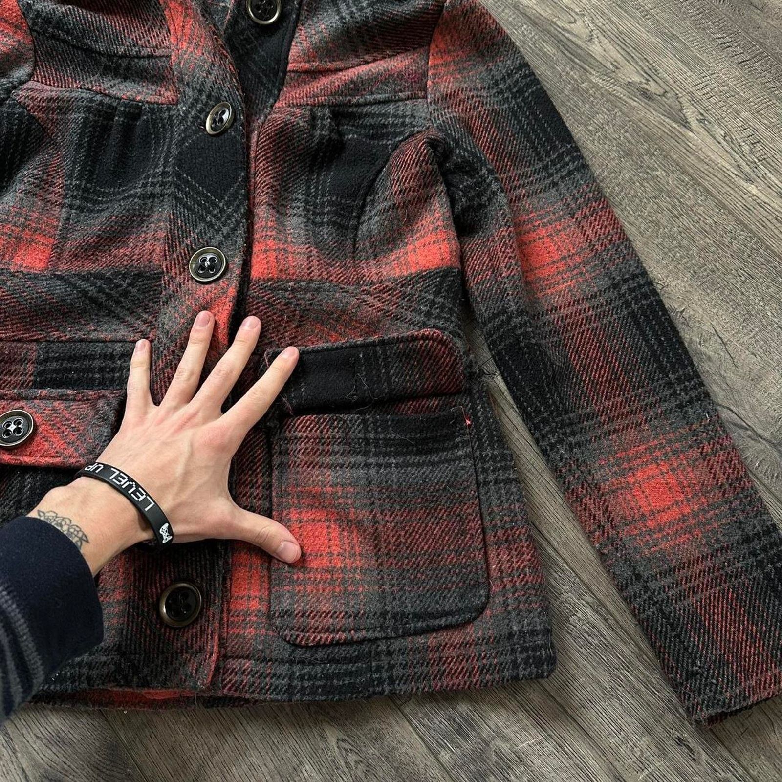 BKE × Vintage Vintage Y2K BKE Red Plaid Hooded Wool Peacoat Blazer Jacket Size M / US 6-8 / IT 42-44 - 4 Thumbnail