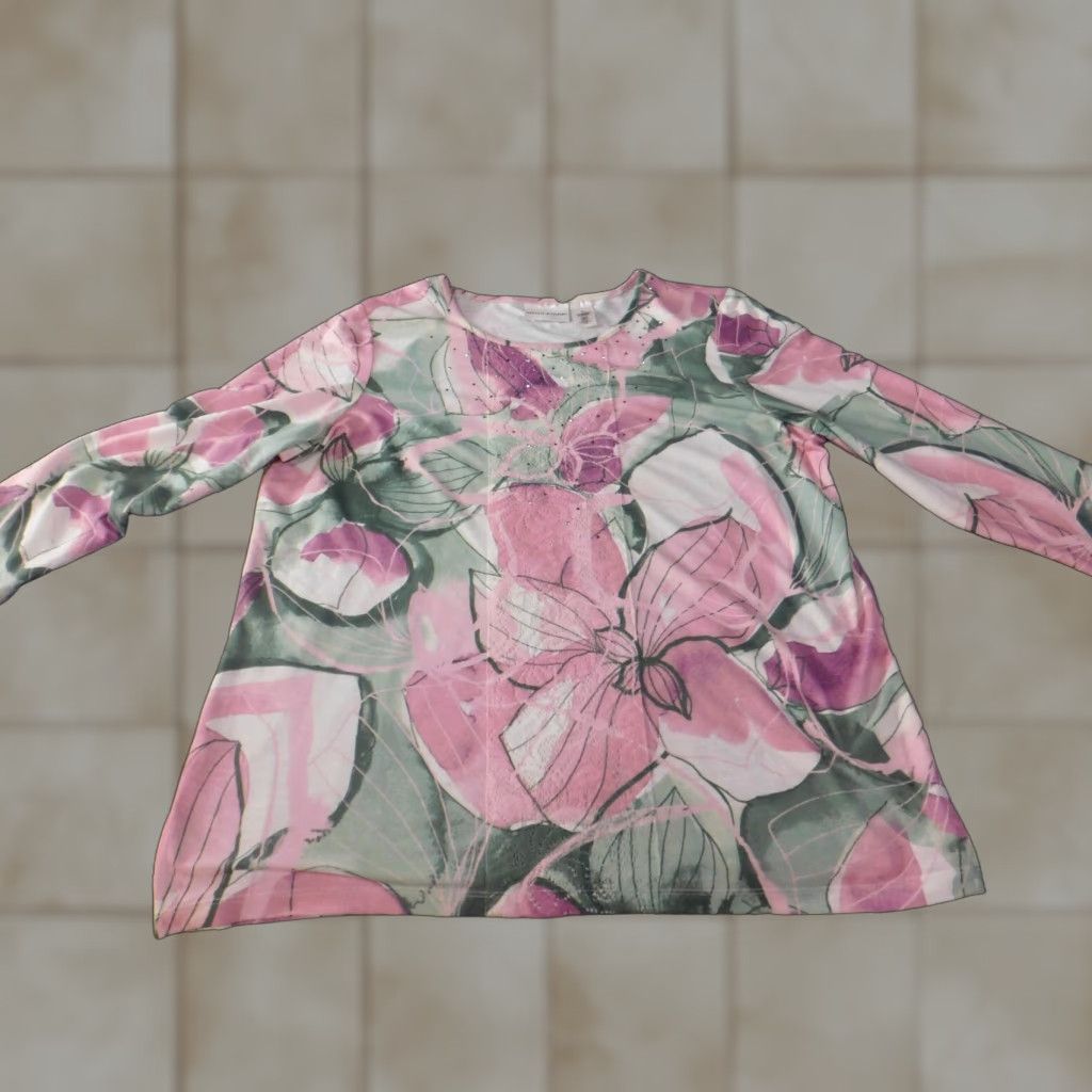 Vintage Alfred Dunner Blouse Womens M Purple Floral Long Sleeve Pullover Round Neck Casual Sheer Rayon Polyester Spandex Designer Regular Size M / US 6-8 / IT 42-44 - 1 Thumbnail