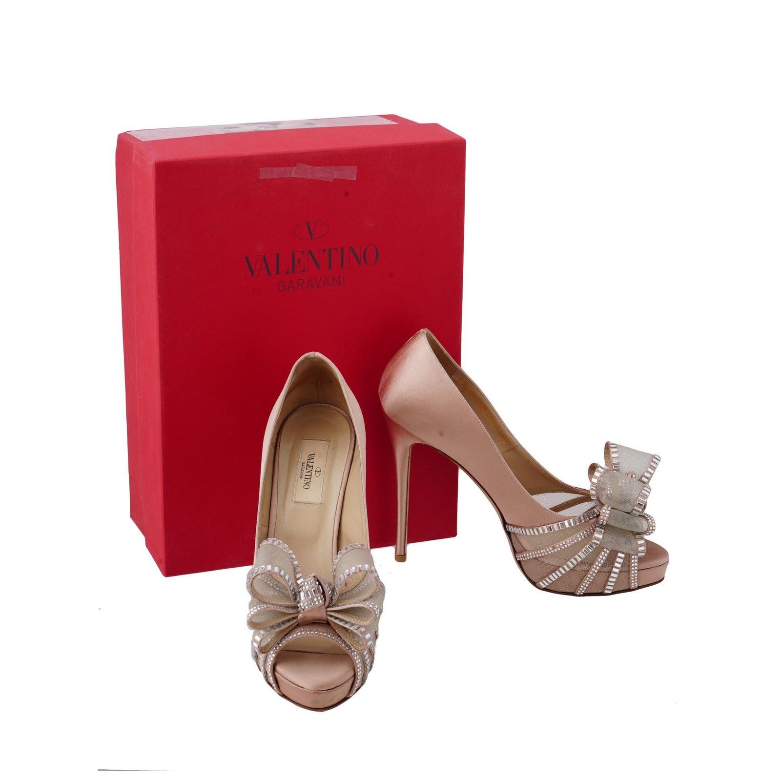 Valentino VALENTINO Garavani Women's Pale Pink Rhinestone-Bow Pump Size US 7.5 / IT 37.5 - 1 Thumbnail