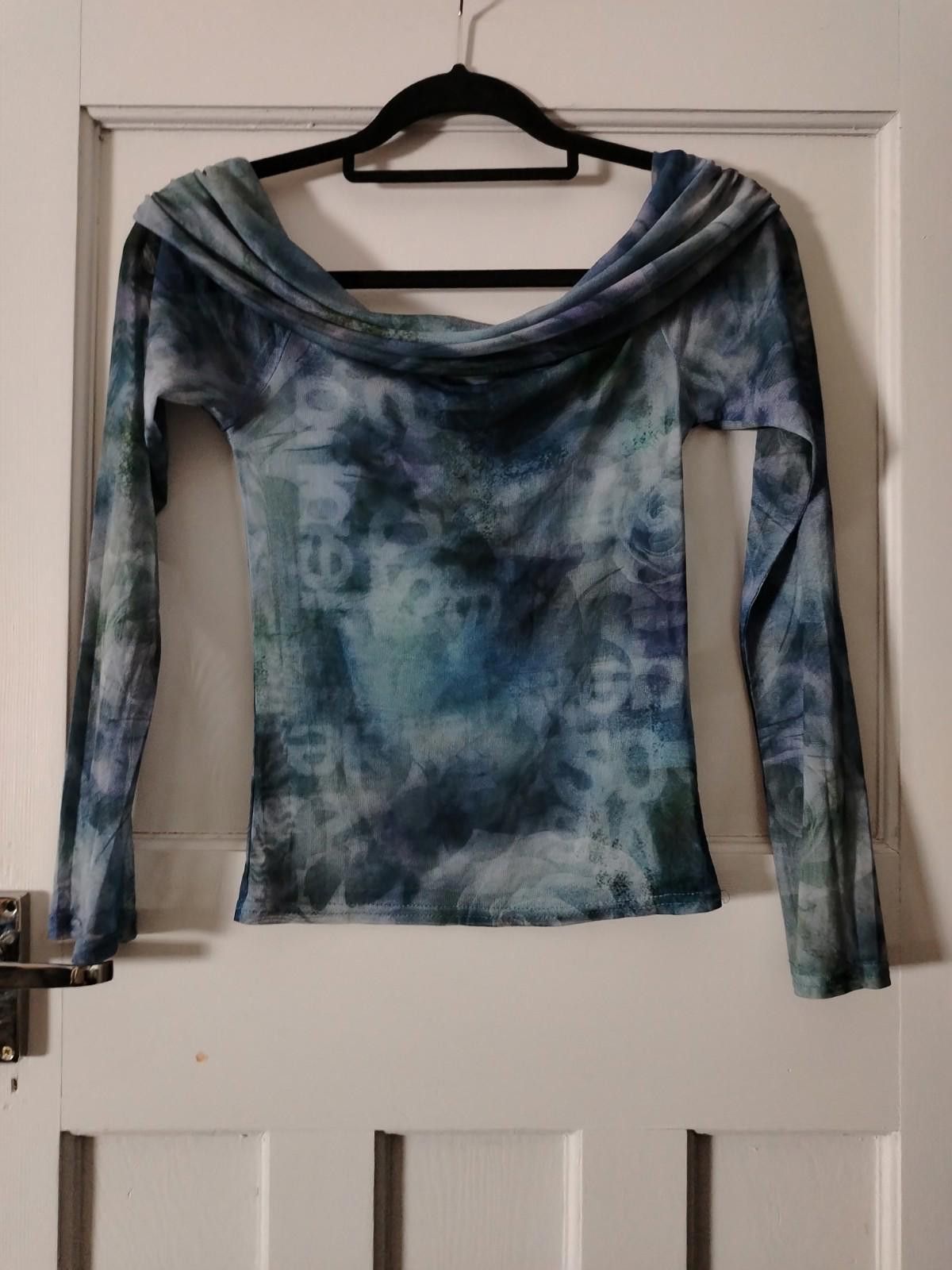 Urban Outfitters Urban Outfitters blue green abstract mesh off shoulder top Size M / US 6-8 / IT 42-44 - 2 Thumbnail