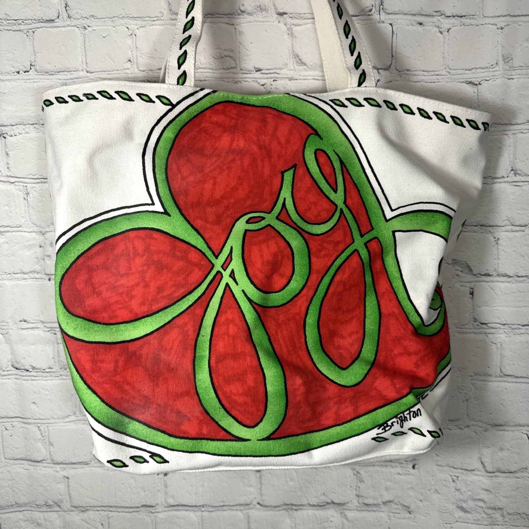Brighton Brighton Love And Joy Canvas Tote Bag Red Bird Christmas Holly Inside Coated Tote Women Medium Multicolor Handles White Lining Holiday Pattern Size M / US 6-8 / IT 42-44 - 3 Thumbnail