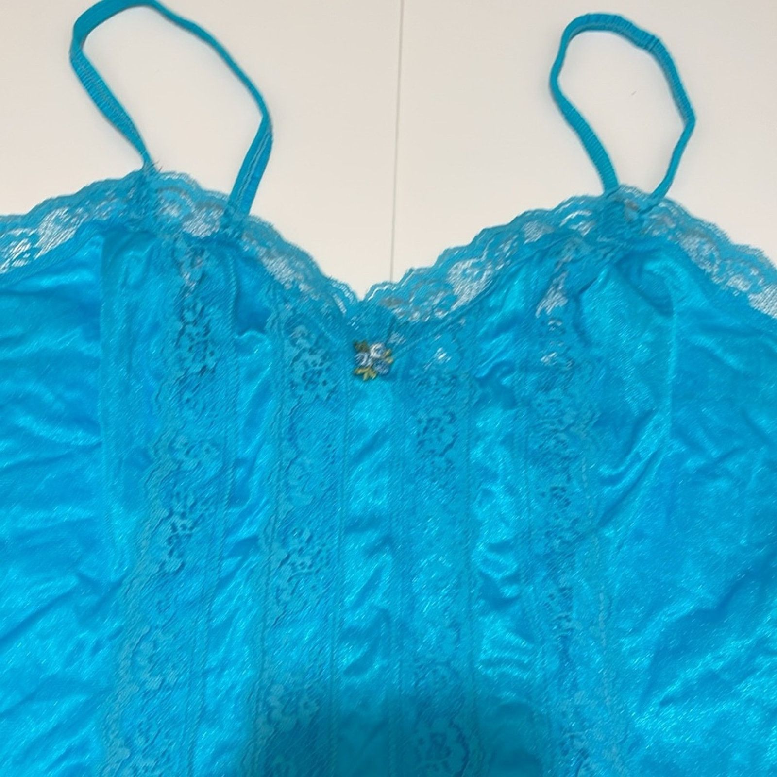 Vintage Nan Flower Brand Teal Blue Teddy Size Large Vintage Lingerie Size ONE SIZE - 2 Thumbnail