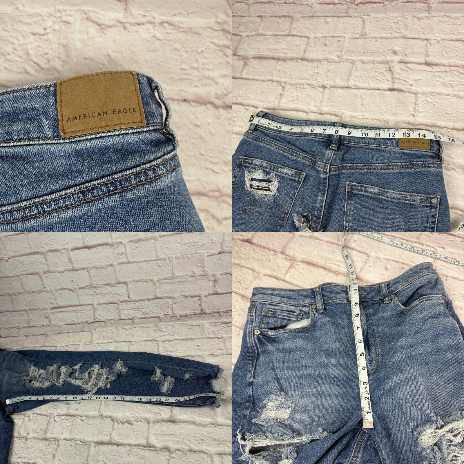 American Eagle Outfitters American Eagle Jeans Womens 10 Blue High Rise Straight Distressed Stretch 30x26 Size 32" / US 10 / IT 46 - 8 Thumbnail