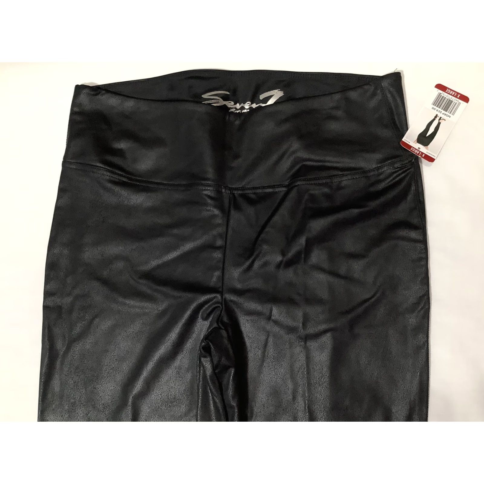 Vintage Seven7 Faux Leather Legging Womens XL Black High Rise Stretch Pants X-Large New Size 40" / US 18 - 3 Thumbnail