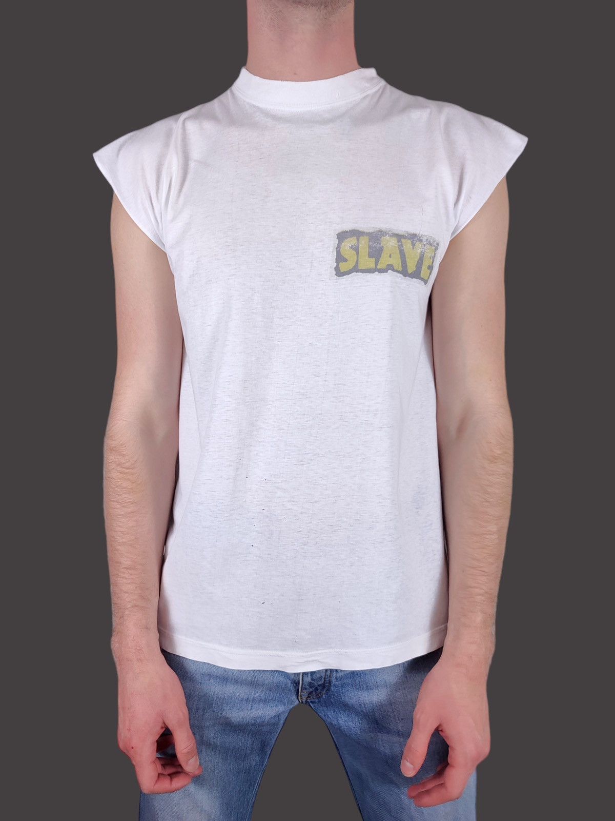Band Tees 90s Vintage Slave Rock Band Distressed Sleeveless T-Shirt Size US L / EU 52-54 / 3 - 4 Thumbnail