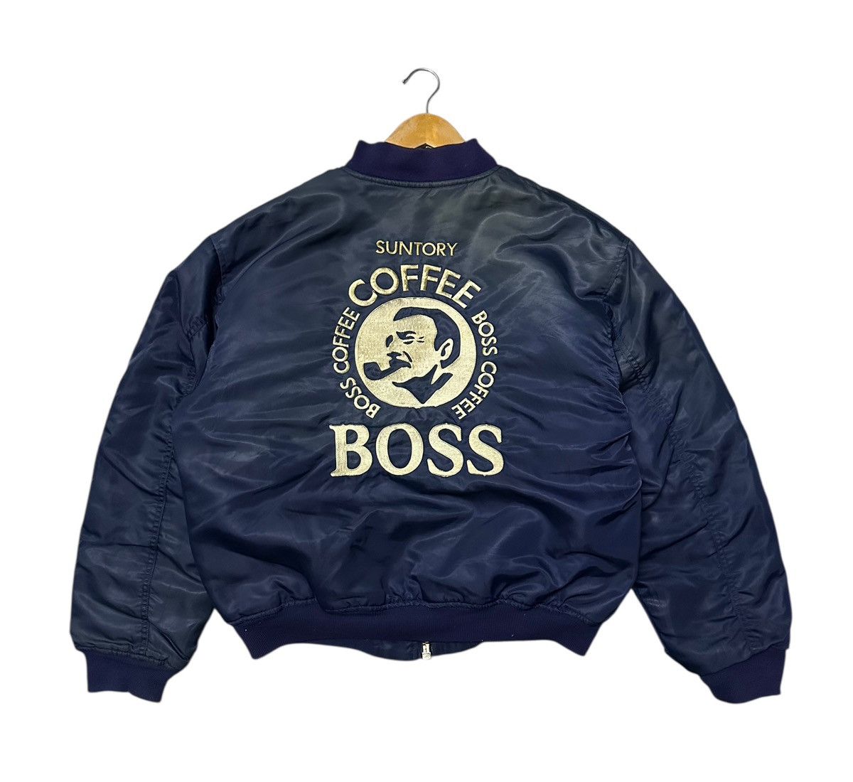 Japanese Brand vintage navy blue nylon Suntory BOSS Coffee bomber jacket L Size US L / EU 52-54 / 3 - 1 Thumbnail